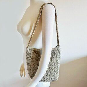Vintage Macrame Crochet Beige Tan Shoulder Bag - Excellent Condition
